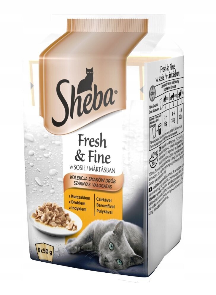 Sheba Fresh and Fine ravinto aikuisille kissoille kanan, kalkkunan ja siipikarjan kanssa, 6x50 g hinta ja tiedot | Kissanruoka | hobbyhall.fi