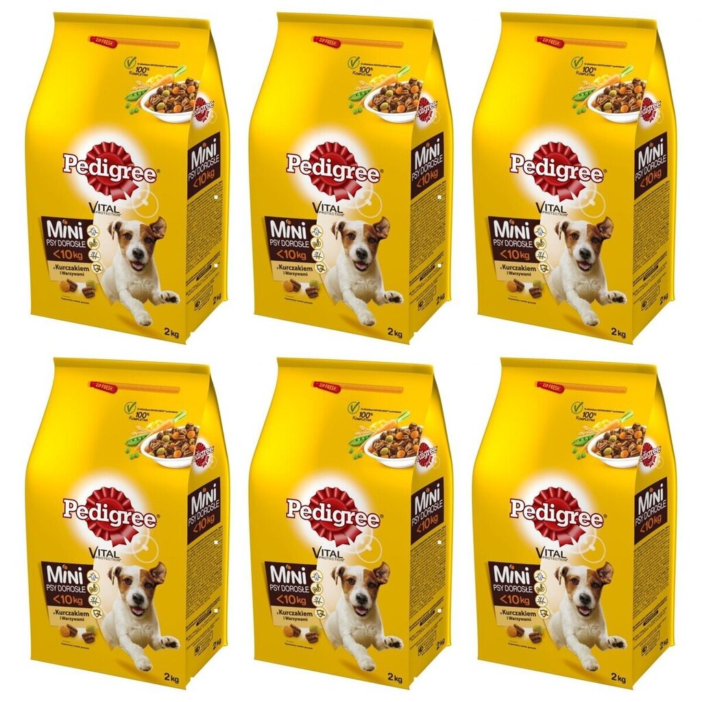 Pedigree pienirotuisille aikuisille koirille siipikarjalla ja vihanneksilla, 6x2 kg hinta ja tiedot | Koiran kuivaruoka | hobbyhall.fi