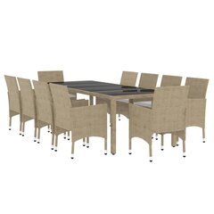 vidaXL 11-osainen Ulkoruokailuryhmä polyrottinki beige hinta ja tiedot | Puutarhakalusteet | hobbyhall.fi