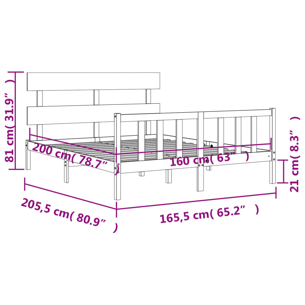 vidaXL Sängynrunko päädyllä 160x200 cm täysi mänty hinta ja tiedot | Sängyt | hobbyhall.fi