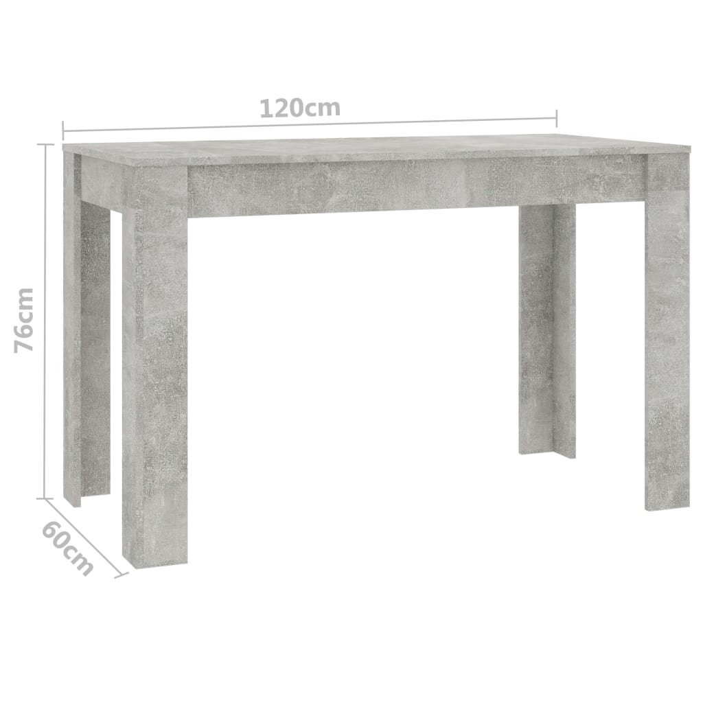 vidaXL Ruokapöytä betoninharmaa 120x60x76 cm lastulevy hinta ja tiedot | Ruokapöydät | hobbyhall.fi