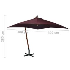 vidaXL Riippuva päivänvarjo tangolla viininpunainen 3x3 m täysi kuusi hinta ja tiedot | Aurinkovarjot ja markiisit | hobbyhall.fi