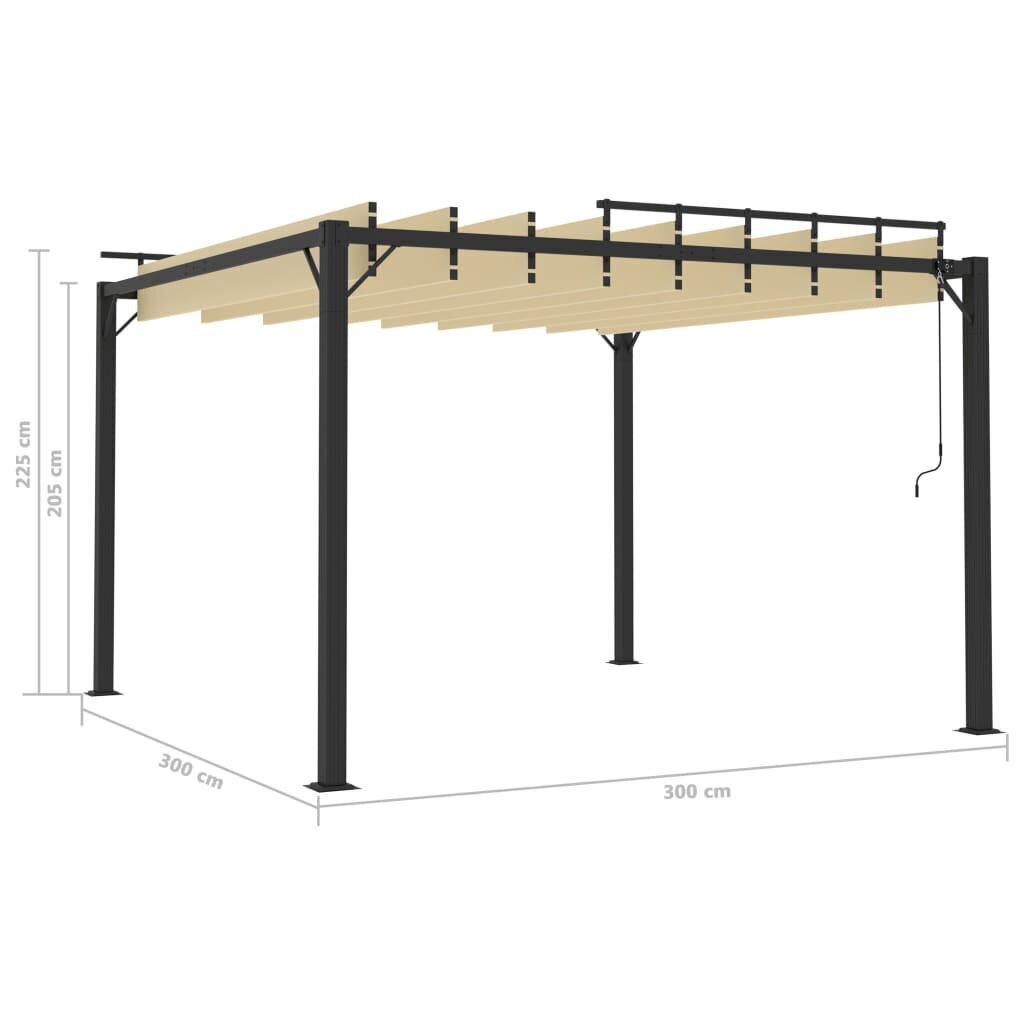 vidaXL Katos avattavalla katolla 3x3 m kerma kangas ja alumiini hinta ja tiedot | Puutarhapaviljongit | hobbyhall.fi