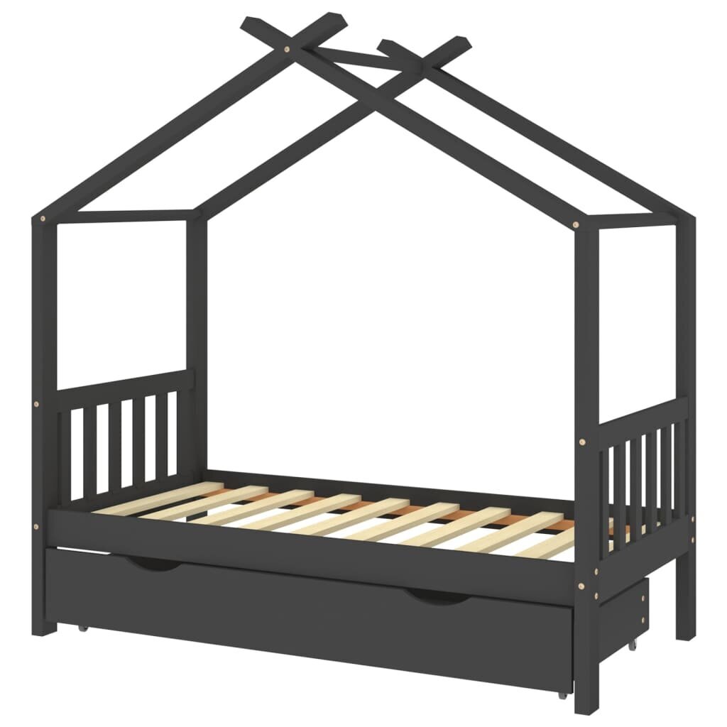 vidaXL Lasten sängynrunko laatikolla t.harmaa täysi mänty 80x160 cm hinta ja tiedot | Lastensängyt | hobbyhall.fi