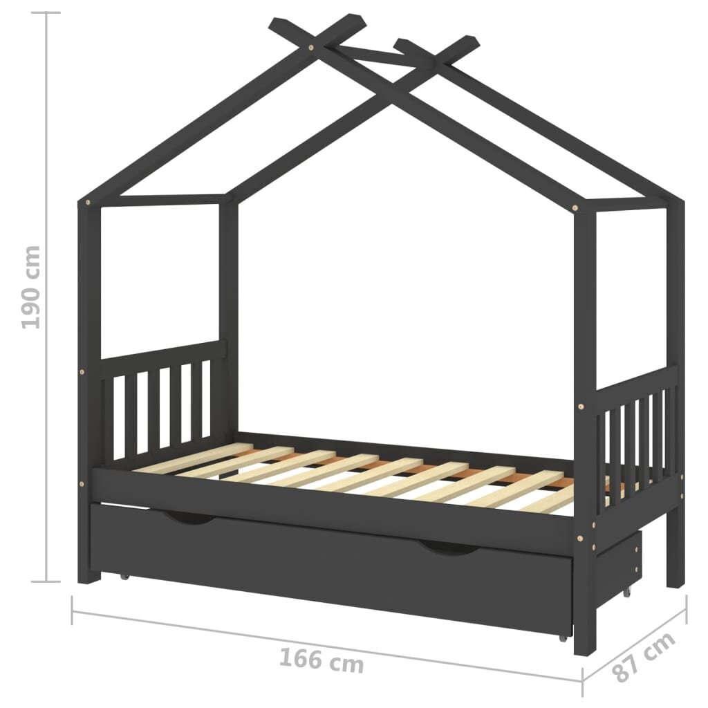 vidaXL Lasten sängynrunko laatikolla t.harmaa täysi mänty 80x160 cm hinta ja tiedot | Lastensängyt | hobbyhall.fi