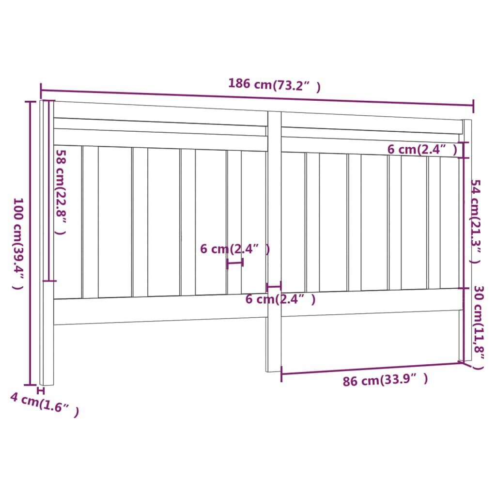 vidaXL Sängynpääty harmaa 186x4x100 cm täysi mänty hinta ja tiedot | Sängyt | hobbyhall.fi