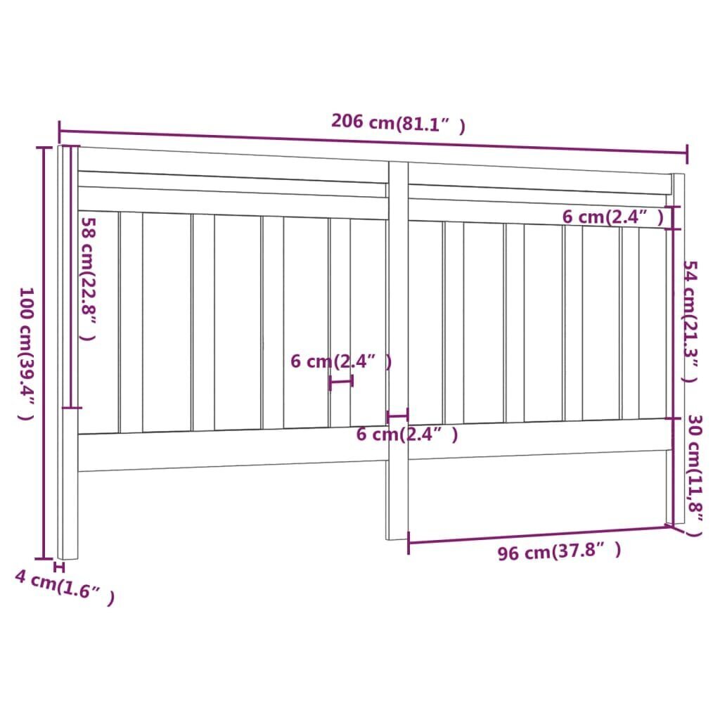 vidaXL Sängynpääty valkoinen 206x4x100 cm täysi mänty hinta ja tiedot | Sängyt | hobbyhall.fi