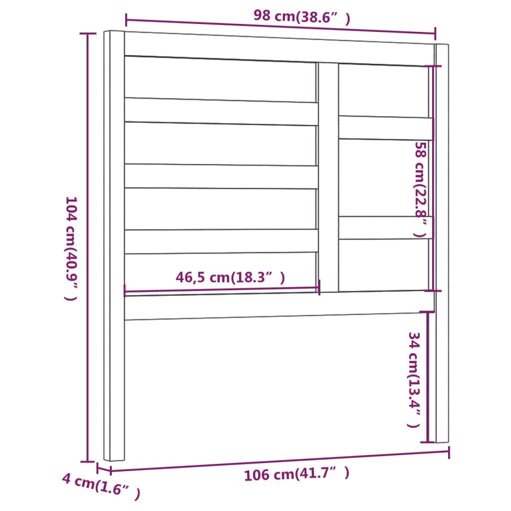 vidaXL Sängynpääty harmaa 106x4x104 cm täysi mänty hinta ja tiedot | Sängyt | hobbyhall.fi