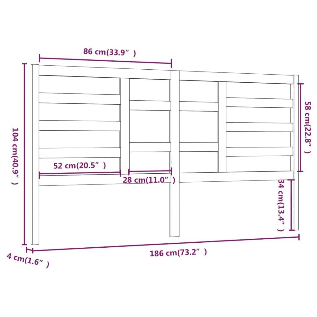 vidaXL Sängynpääty harmaa 186x4x104 cm täysi mänty hinta ja tiedot | Sängyt | hobbyhall.fi