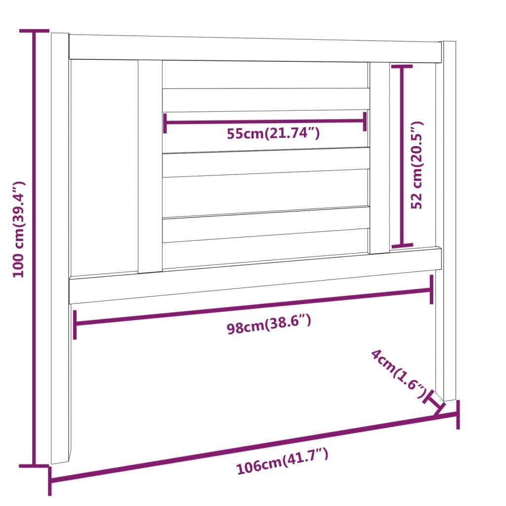 vidaXL Sängynpääty 106x4x100 cm täysi mänty hinta ja tiedot | Sängyt | hobbyhall.fi