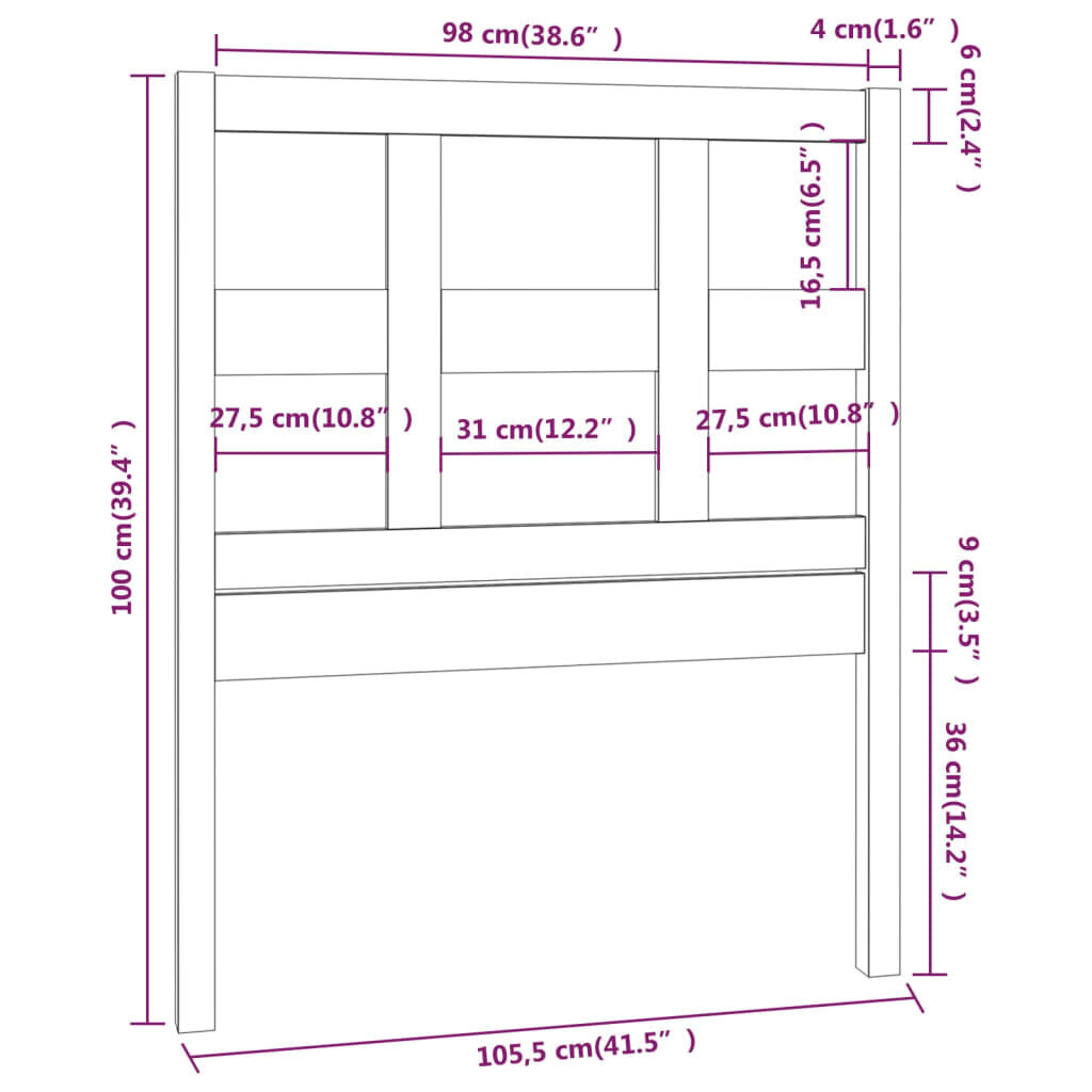 vidaXL Sängynpääty musta 105,5x4x100 cm täysi mänty hinta ja tiedot | Sängyt | hobbyhall.fi