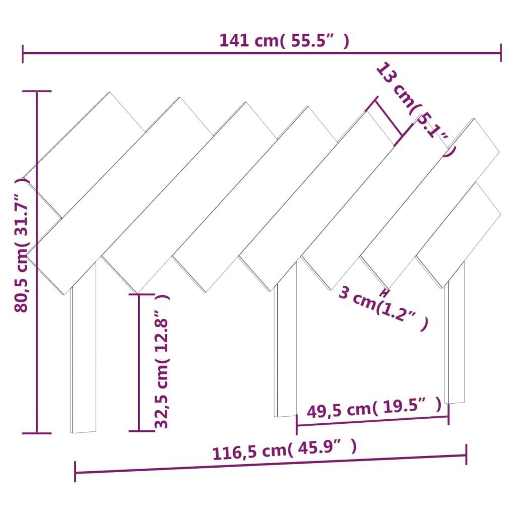 vidaXL Sängynpääty musta 141x3x80,5 cm täysi mänty hinta ja tiedot | Sängyt | hobbyhall.fi