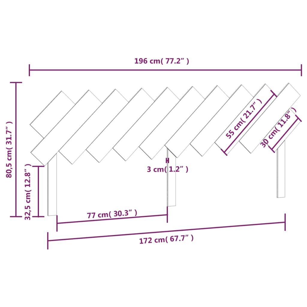 vidaXL Sängynpääty musta 196x3x80,5 cm täysi mänty hinta ja tiedot | Sängyt | hobbyhall.fi