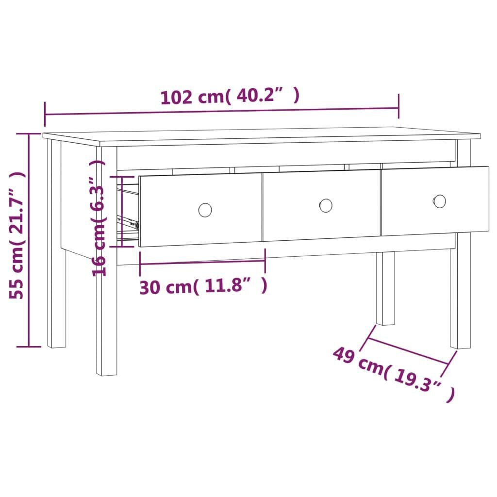 vidaXL Sohvapöytä harmaa 102x49x55 cm täysi mänty hinta ja tiedot | Sohvapöydät | hobbyhall.fi