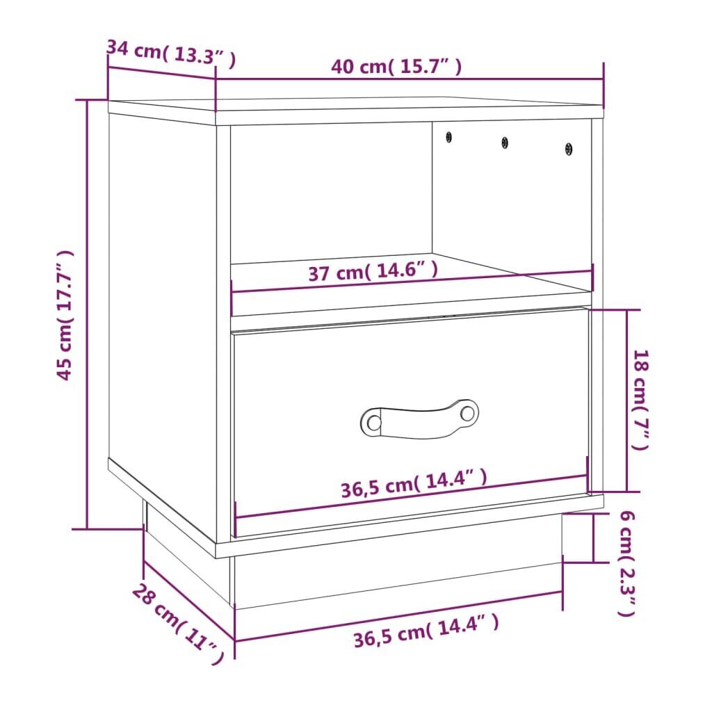 vidaXL Yöpöytä hunajanruskea 40x34x45 cm täysi mänty hinta ja tiedot | Yöpöydät | hobbyhall.fi