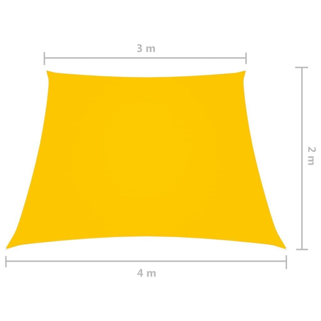 vidaXL Aurinkopurje Oxford-kangas puolisuunnikas 2/4x3 m keltainen hinta ja tiedot | Aurinkovarjot ja markiisit | hobbyhall.fi