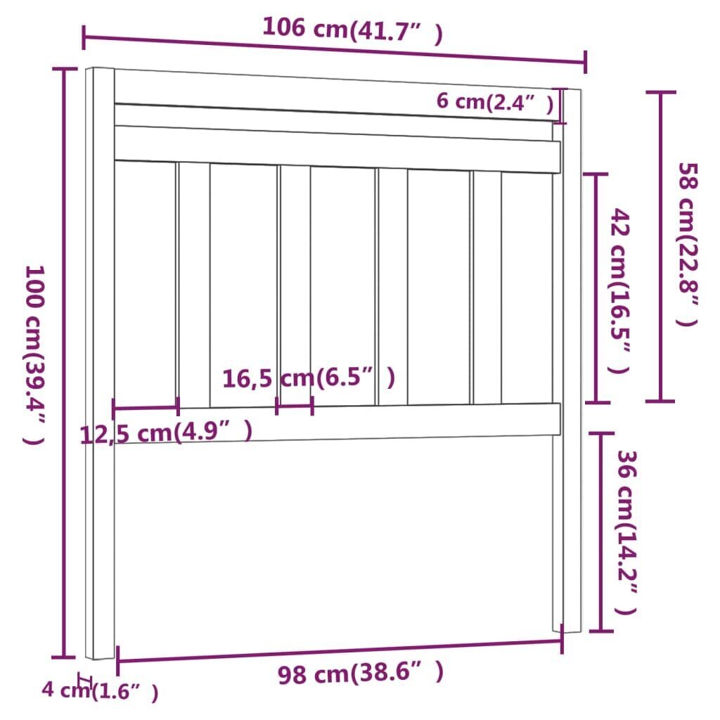 vidaXL Sängynpääty musta 106x4x100 cm täysi mänty hinta ja tiedot | Sängyt | hobbyhall.fi