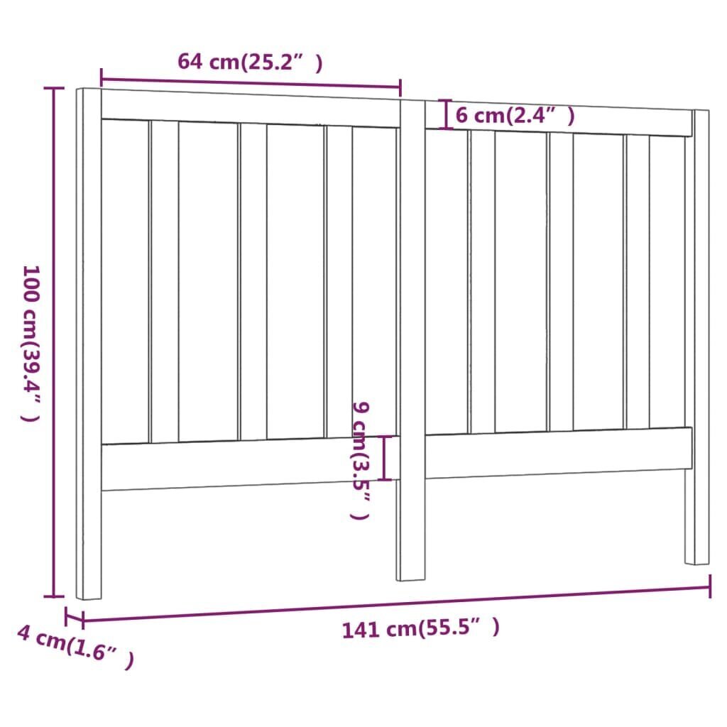 vidaXL Sängynpääty harmaa 141x4x100 cm täysi mänty hinta ja tiedot | Sängyt | hobbyhall.fi