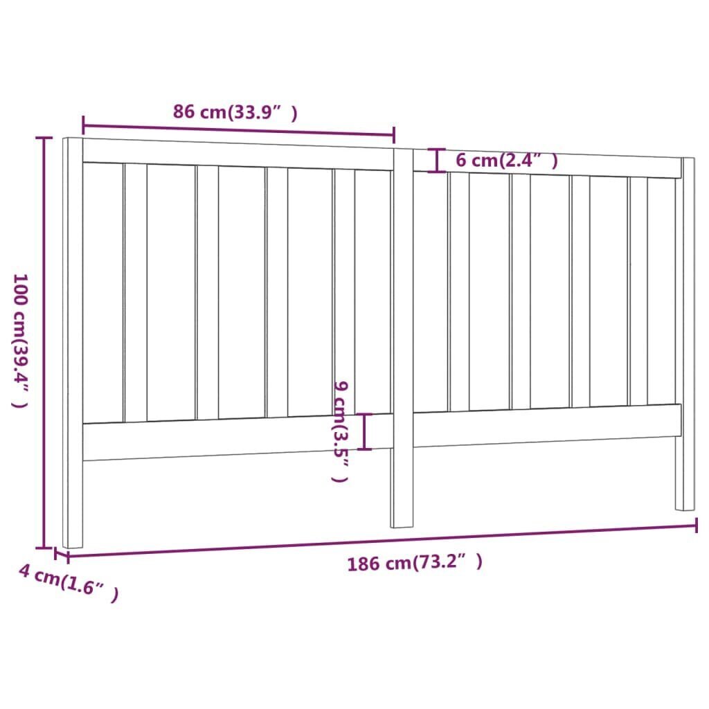 vidaXL Sängynpääty hunajanruskea 186x4x100 cm täysi mänty hinta ja tiedot | Sängyt | hobbyhall.fi