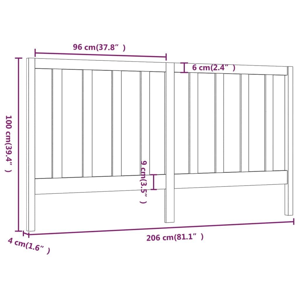 vidaXL Sängynpääty valkoinen 206x4x100 cm täysi mänty hinta ja tiedot | Sängyt | hobbyhall.fi