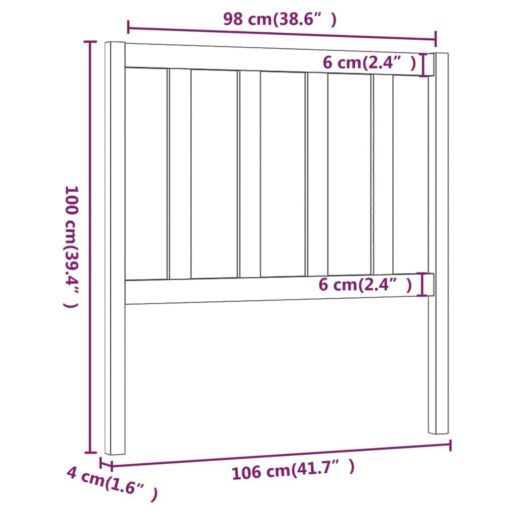 vidaXL Sängynpääty harmaa 106x4x100 cm täysi mänty hinta ja tiedot | Sängyt | hobbyhall.fi