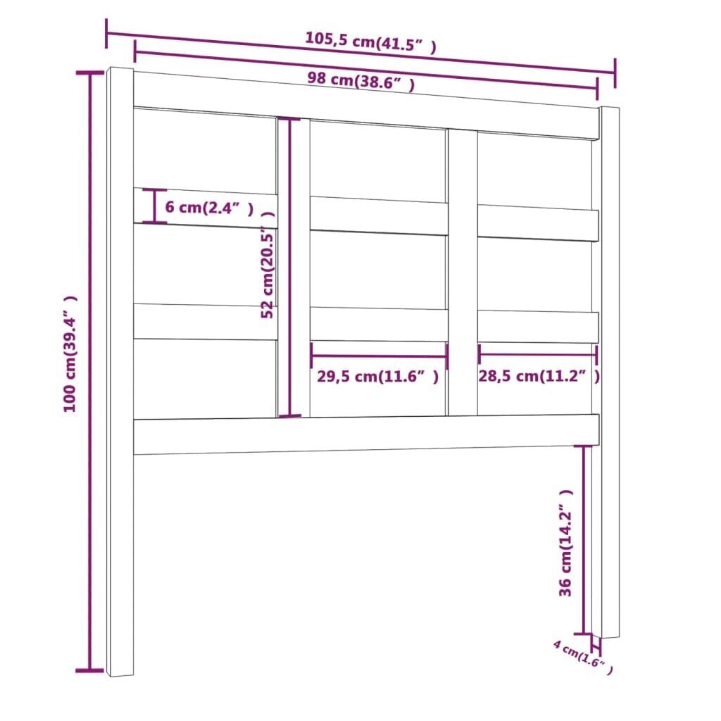 vidaXL Sängynpääty valkoinen 105,5x4x100 cm täysi mänty hinta ja tiedot | Sängyt | hobbyhall.fi