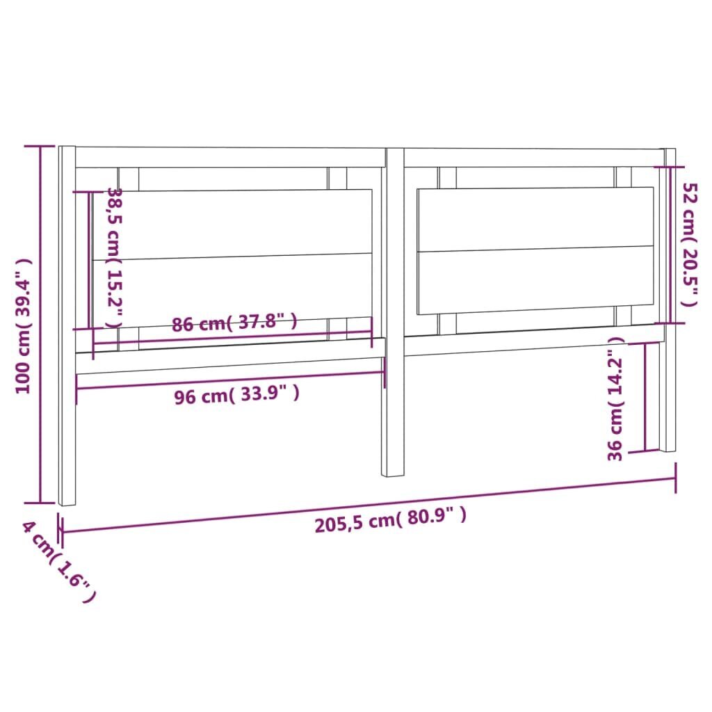 vidaXL Sängynpääty harmaa 205,5x4x100 cm täysi mänty hinta ja tiedot | Sängyt | hobbyhall.fi