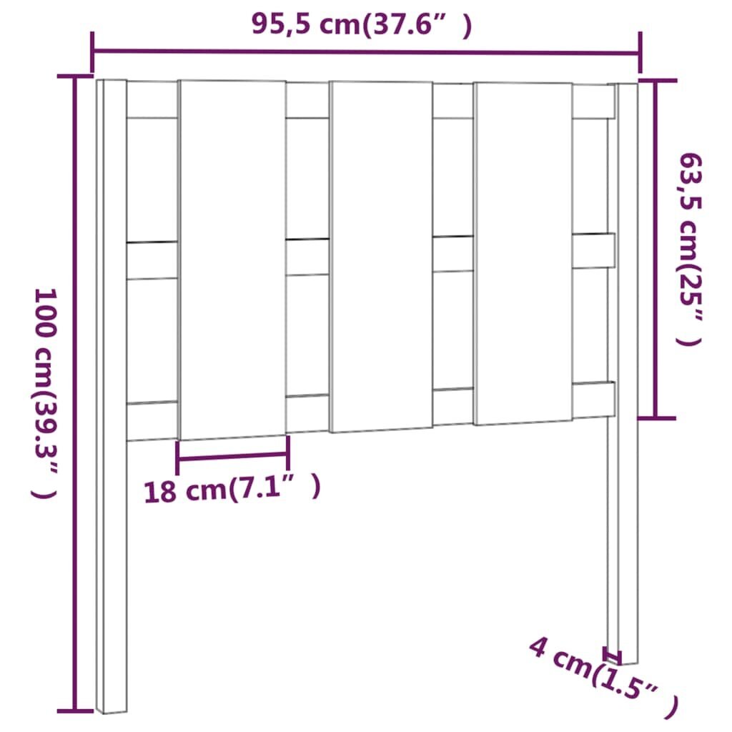 vidaXL Sängynpääty 95,5x4x100 cm täysi mänty hinta ja tiedot | Sängyt | hobbyhall.fi