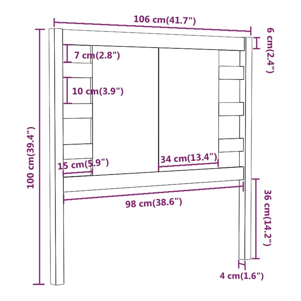 vidaXL Sängynpääty harmaa 106x4x100 cm täysi mänty hinta ja tiedot | Sängyt | hobbyhall.fi