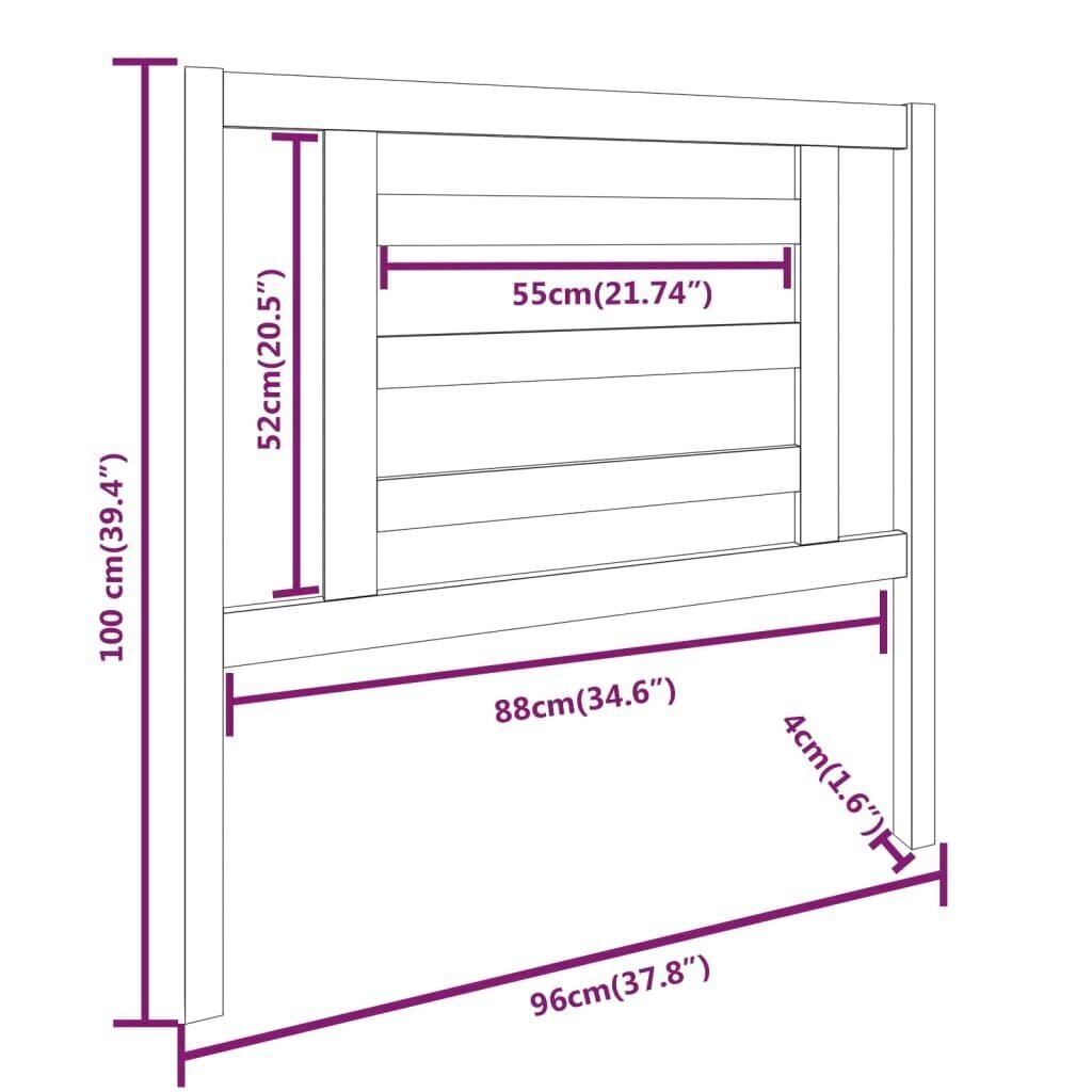 vidaXL Sängynpääty valkoinen 96x4x100 cm täysi mänty hinta ja tiedot | Sängyt | hobbyhall.fi