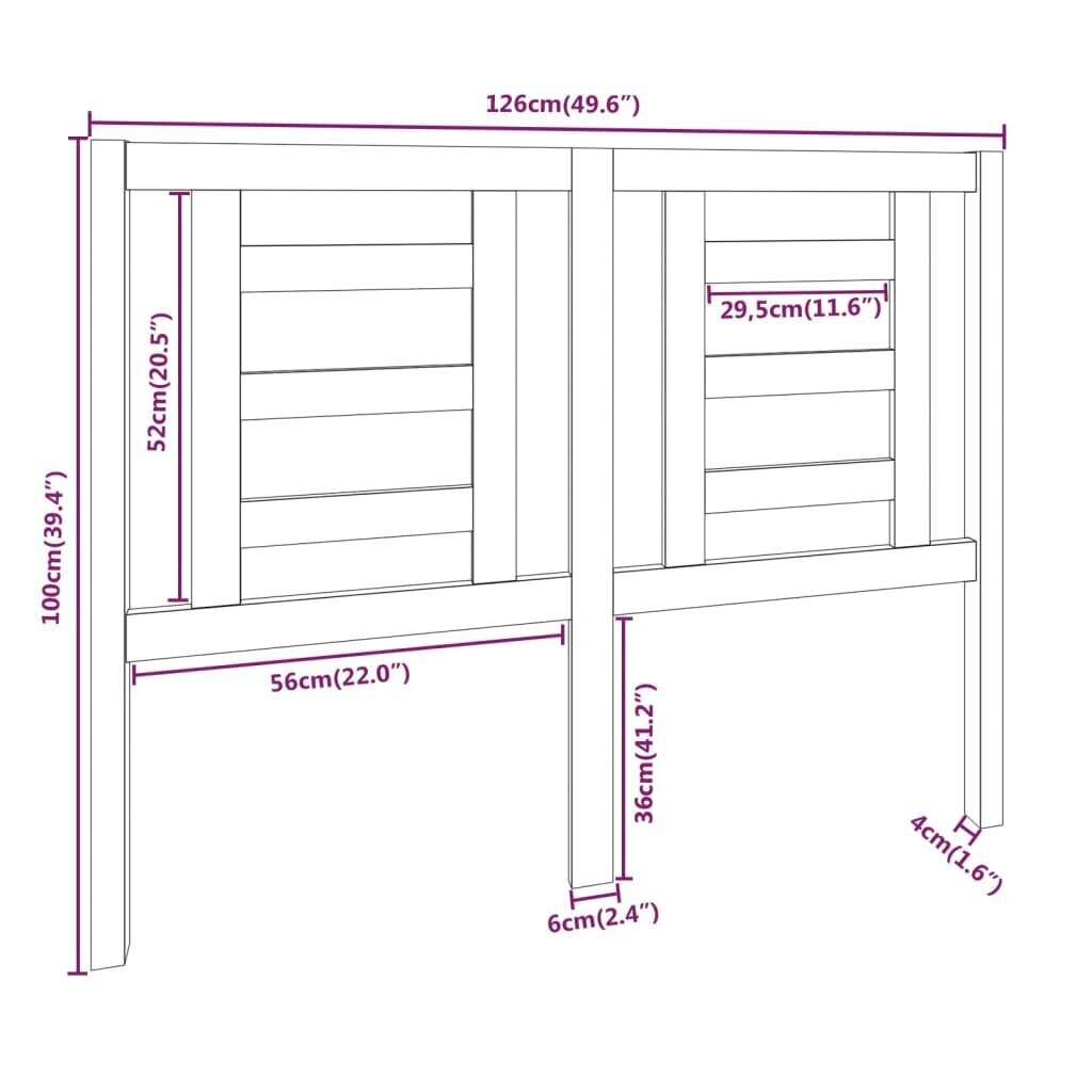 vidaXL Sängynpääty valkoinen 126x4x100 cm täysi mänty hinta ja tiedot | Sängyt | hobbyhall.fi