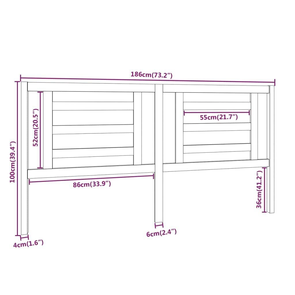 vidaXL Sängynpääty harmaa 186x4x100 cm täysi mänty hinta ja tiedot | Sängyt | hobbyhall.fi