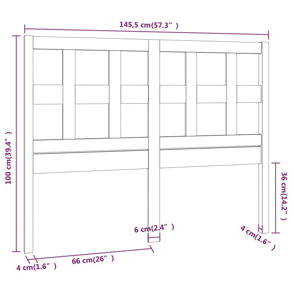 vidaXL Sängynpääty valkoinen 145,5x4x100 cm täysi mänty hinta ja tiedot | Sängyt | hobbyhall.fi