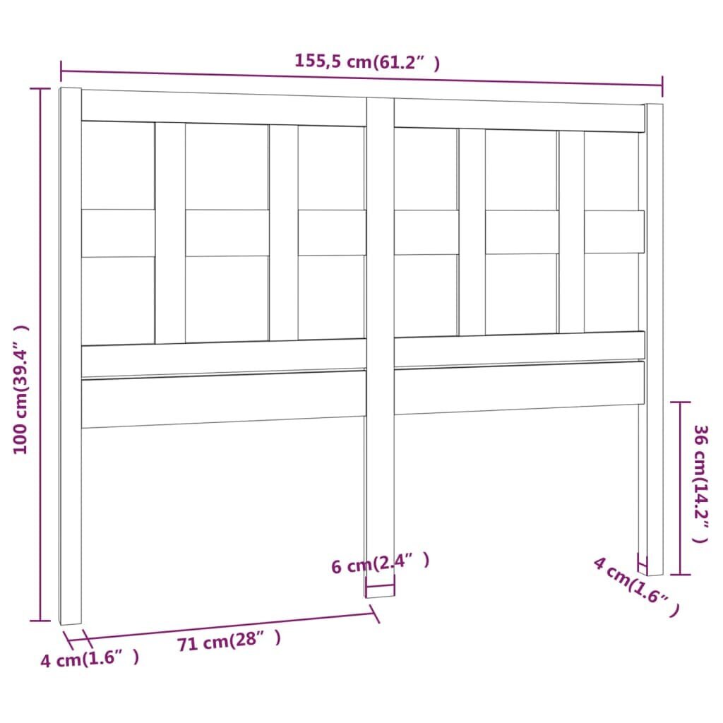 vidaXL Sängynpääty harmaa 155,5x4x100 cm täysi mänty hinta ja tiedot | Sängyt | hobbyhall.fi