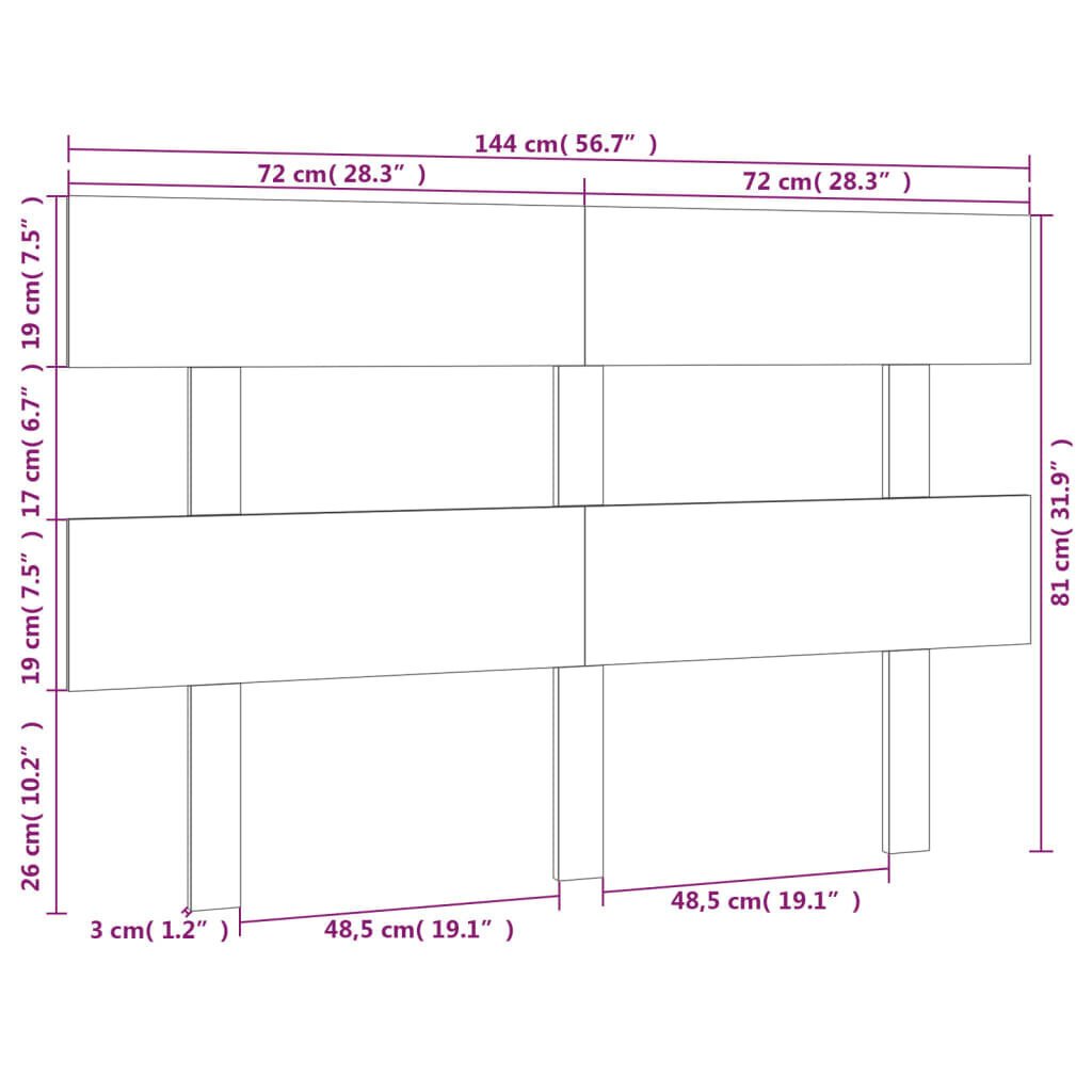 vidaXL Sängynpääty musta 144x3x81 cm täysi mänty hinta ja tiedot | Sängyt | hobbyhall.fi