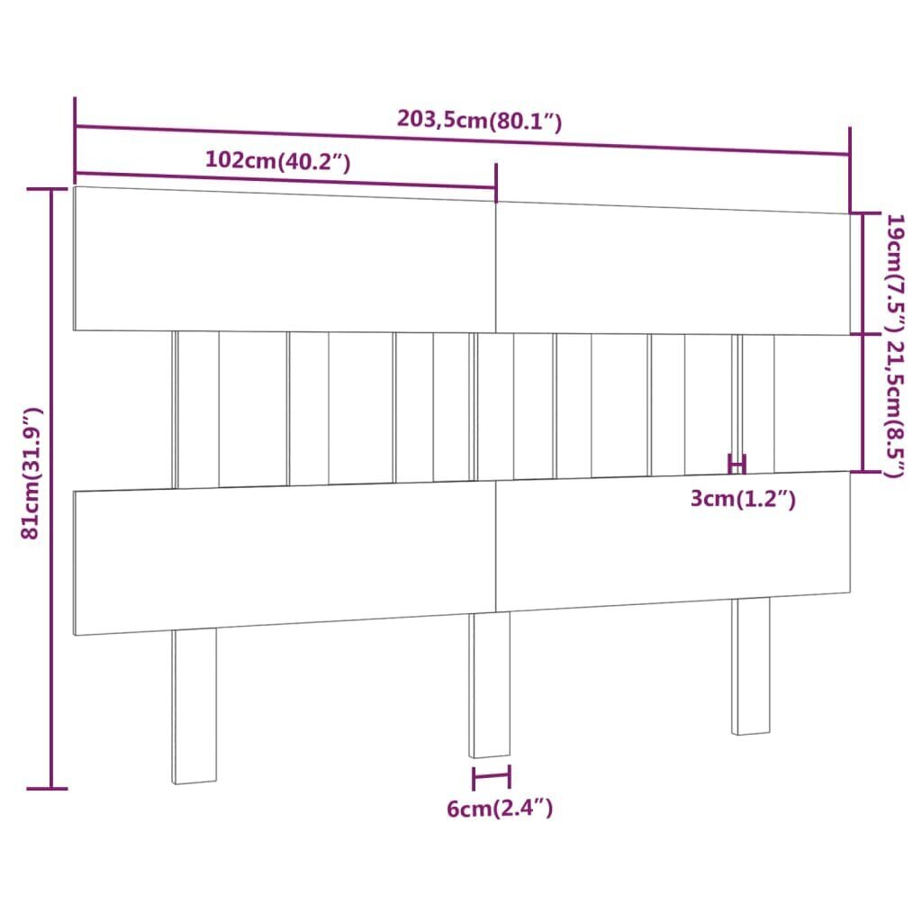 vidaXL Sängynpääty harmaa 203,5x3x81 cm täysi mänty hinta ja tiedot | Sängyt | hobbyhall.fi