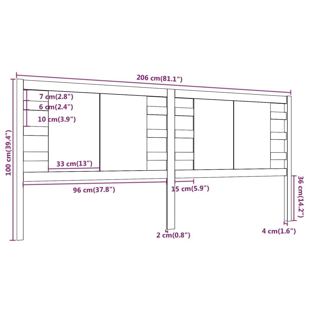 vidaXL Sängynpääty musta 206x4x100 cm täysi mänty hinta ja tiedot | Sängyt | hobbyhall.fi