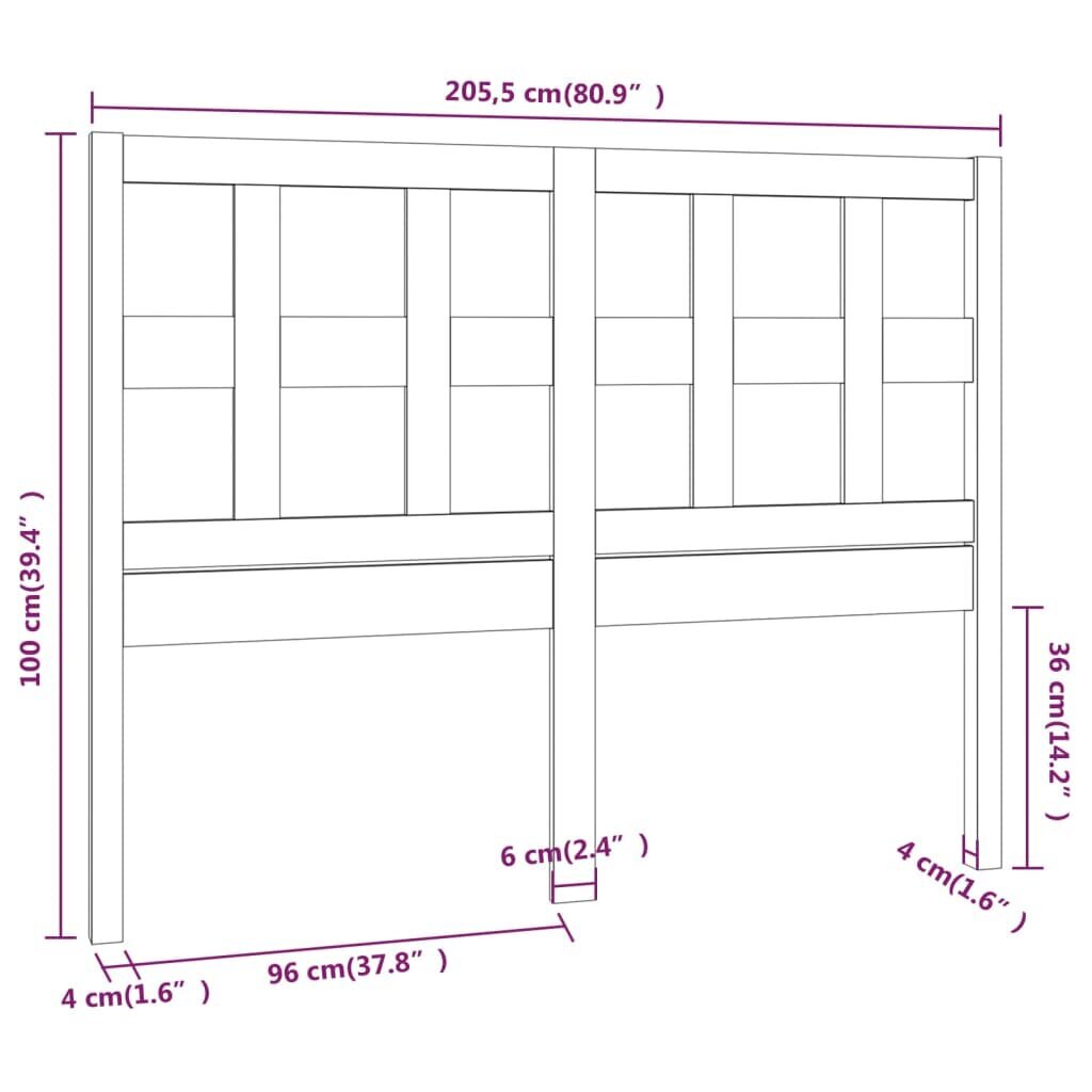 vidaXL Sängynpääty musta 205,5x4x100 cm täysi mänty hinta ja tiedot | Sängyt | hobbyhall.fi