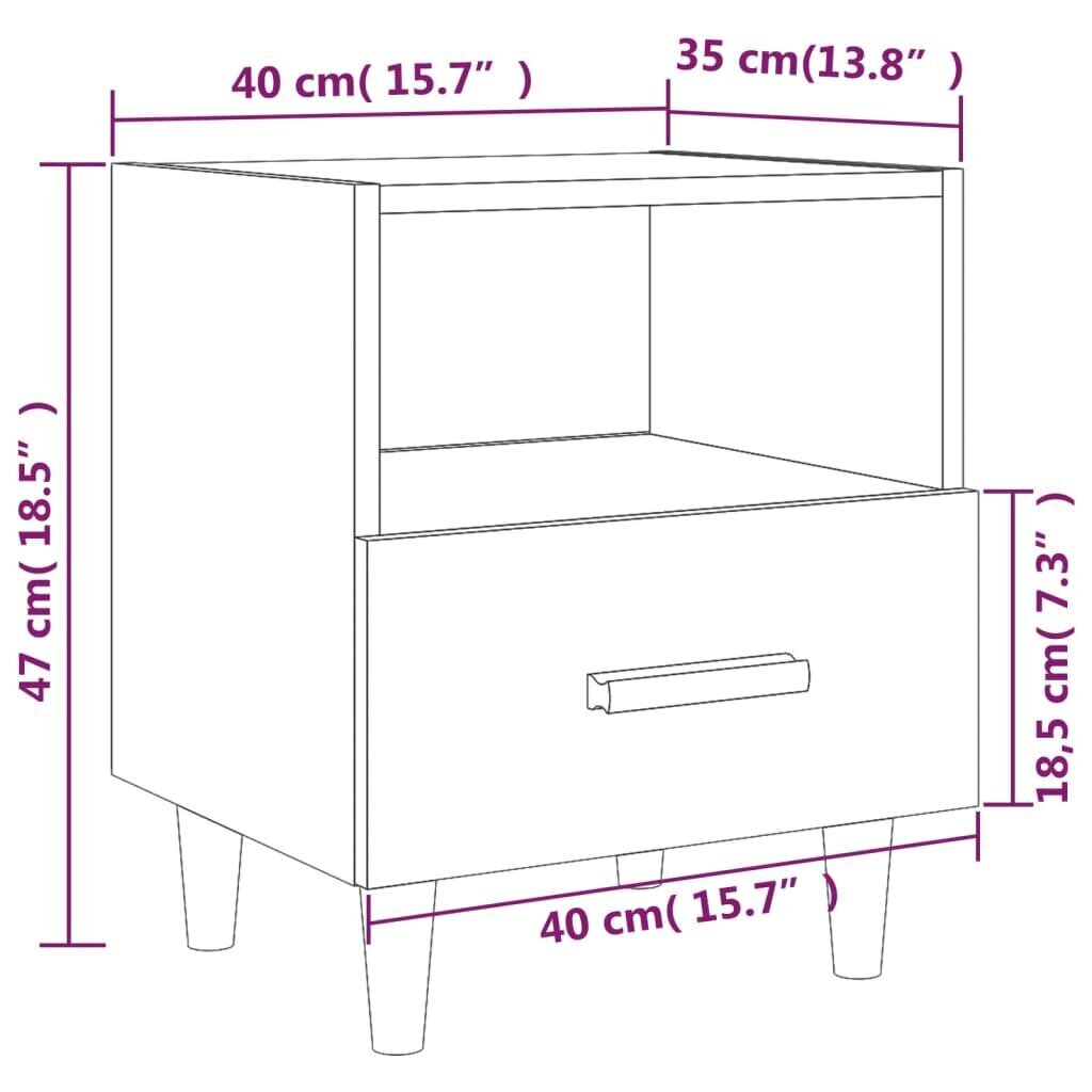 vidaXL Yöpöydät 2 kpl ruskea tammi 40x35x47 cm hinta ja tiedot | Yöpöydät | hobbyhall.fi