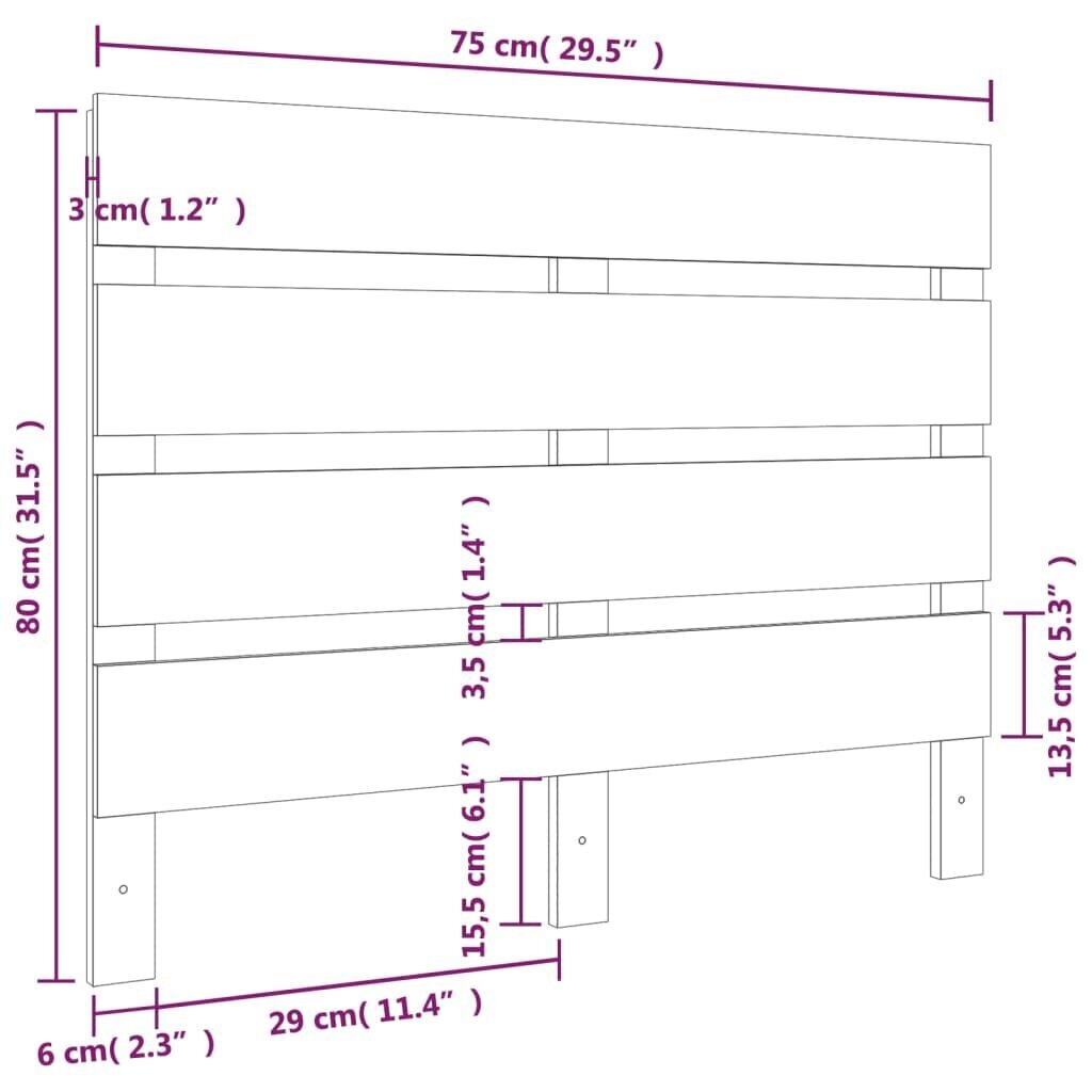 vidaXL Sängynpääty valkoinen 75x3x80 cm täysi mänty hinta ja tiedot | Sängyt | hobbyhall.fi