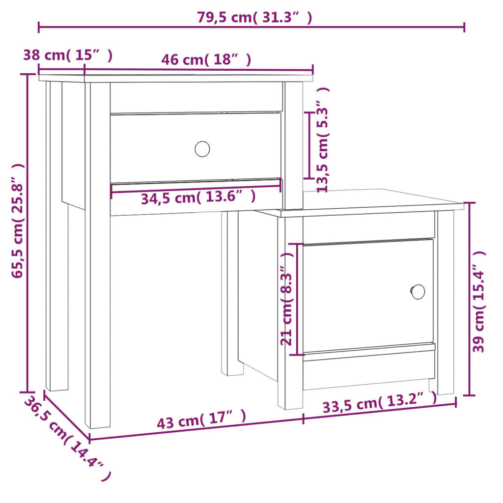 vidaXL Yöpöytä hunajanruskea 79,5x38x65,5 cm täysi mänty hinta ja tiedot | Yöpöydät | hobbyhall.fi