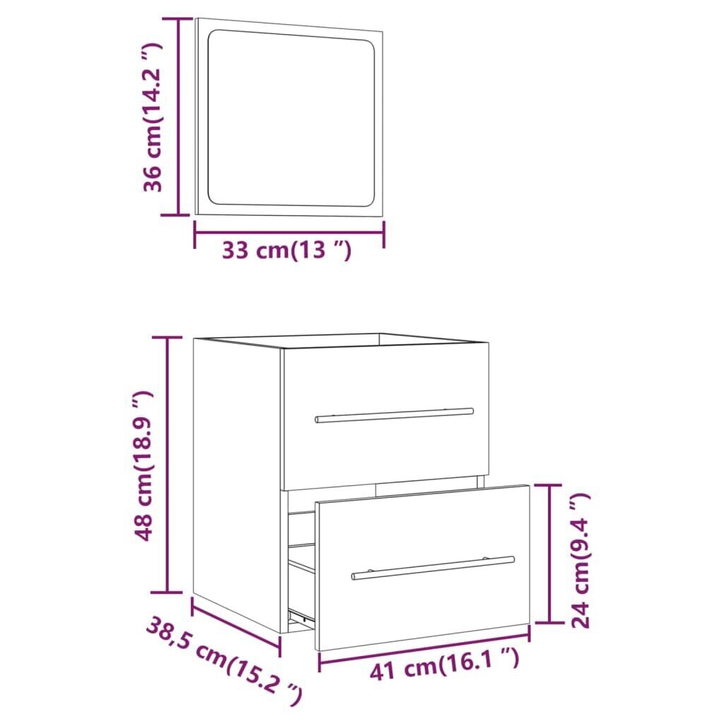 vidaXL Kylpyhuoneen kaappi peilillä savutammi 41x38,5x48 cm hinta ja tiedot | Kylpyhuonekalusteet | hobbyhall.fi