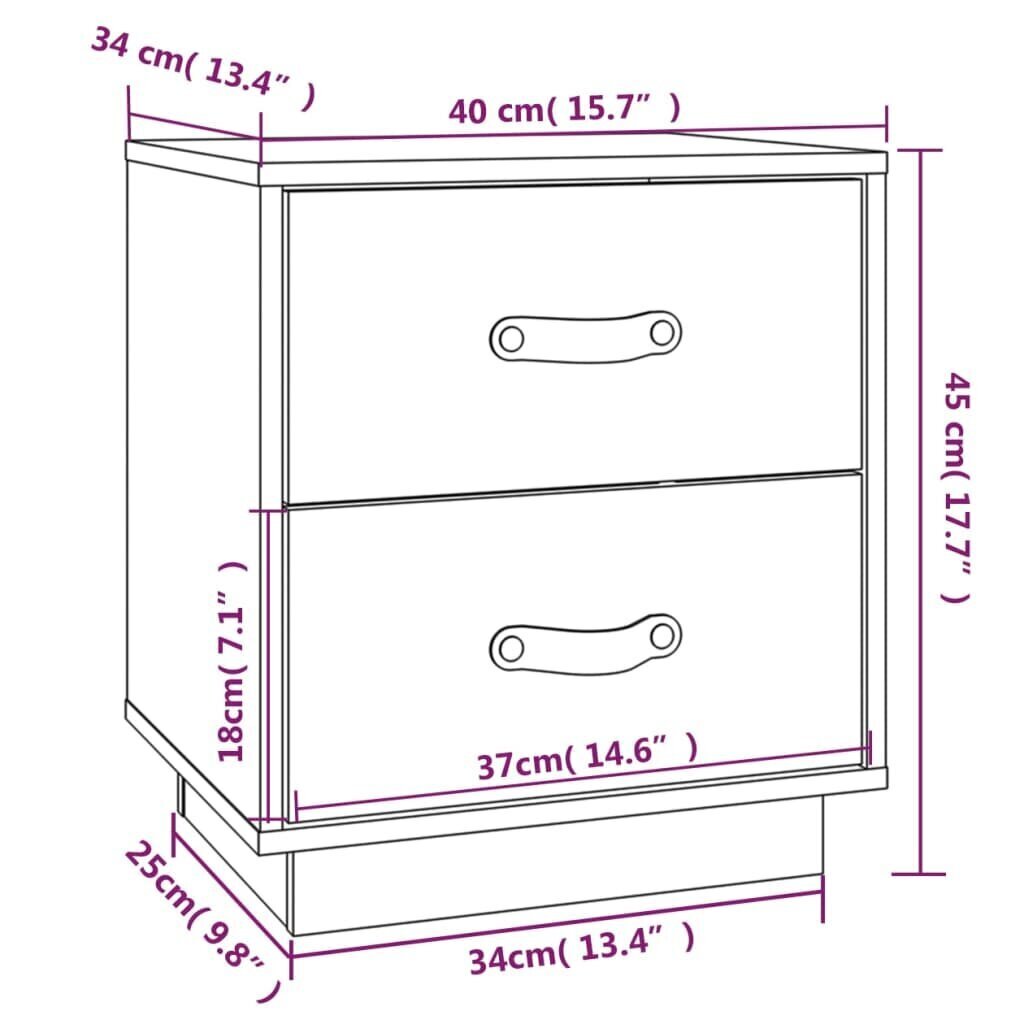 vidaXL Yöpöytä harmaa 40x34x45 cm täysi mänty hinta ja tiedot | Yöpöydät | hobbyhall.fi