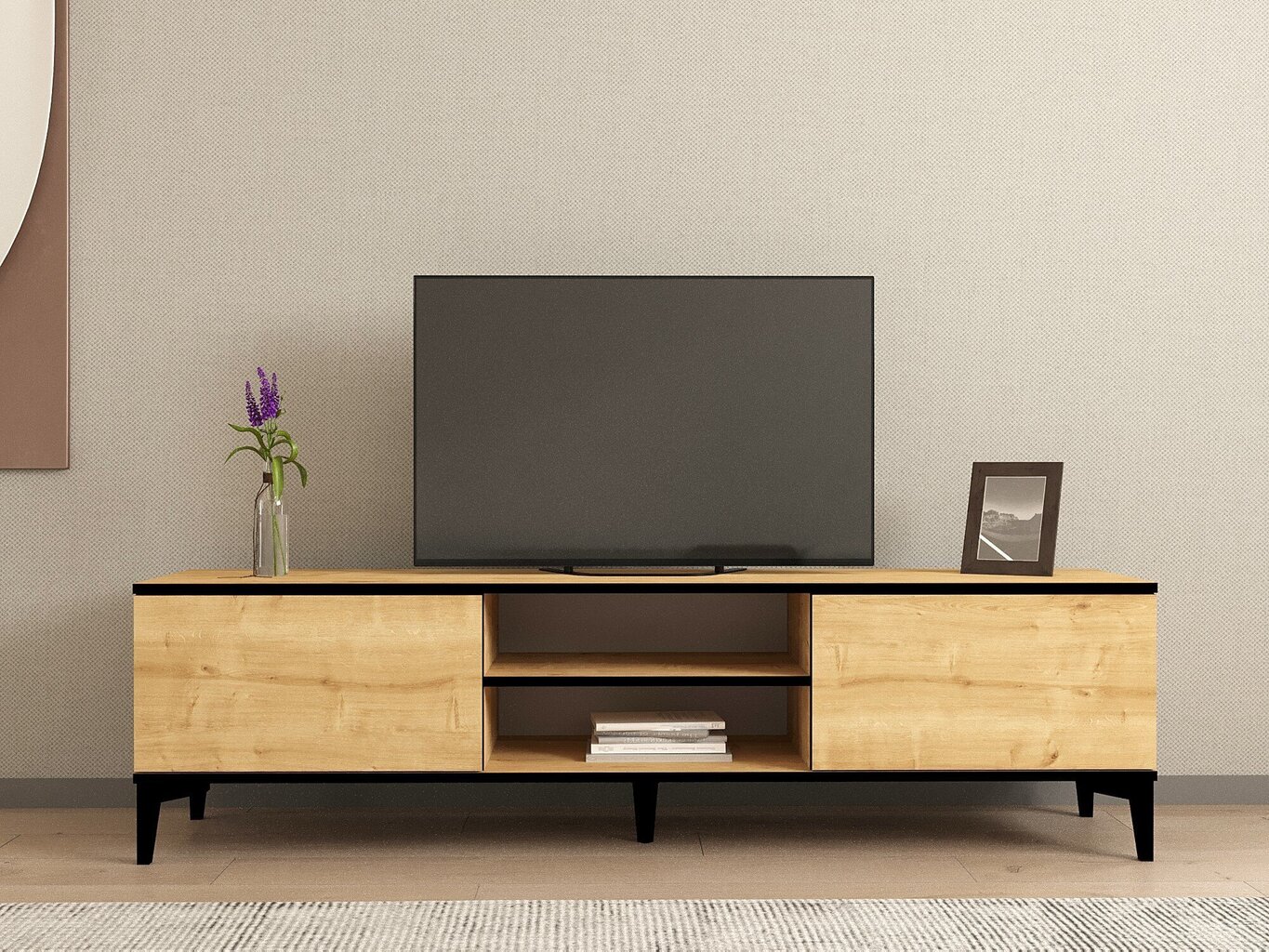 TV-taso, Asir, 180x40x45 cm, beige/musta hinta ja tiedot | TV-tasot | hobbyhall.fi