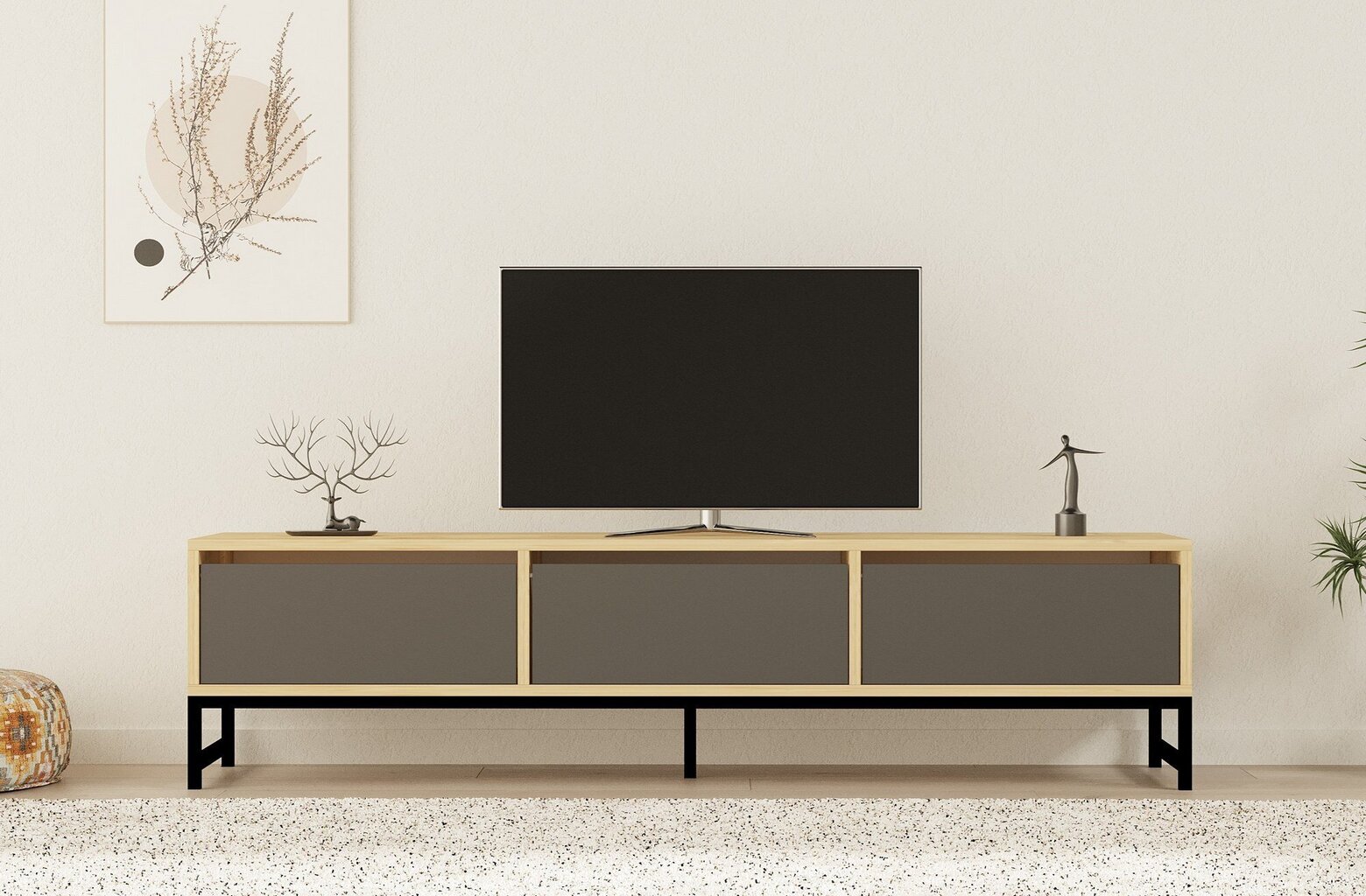 TV-taso, Asir, 160x40x40 cm, beige/musta/harmaa hinta ja tiedot | TV-tasot | hobbyhall.fi