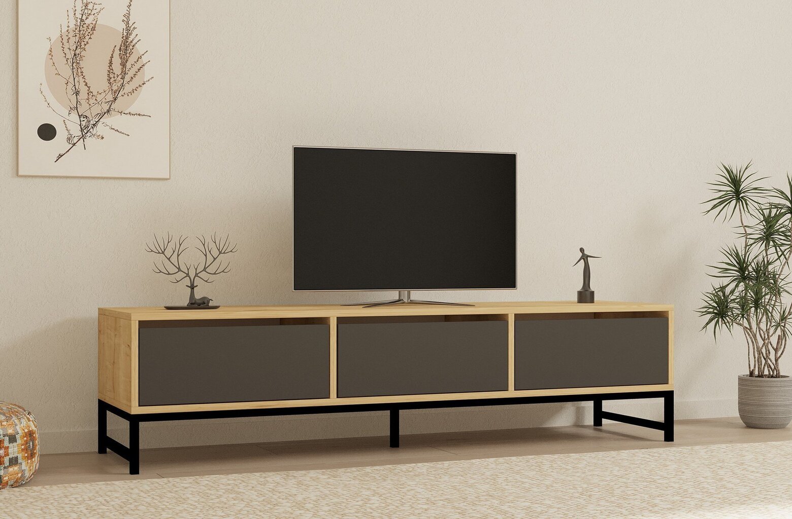 TV-taso, Asir, 160x40x40 cm, beige/musta/harmaa hinta ja tiedot | TV-tasot | hobbyhall.fi