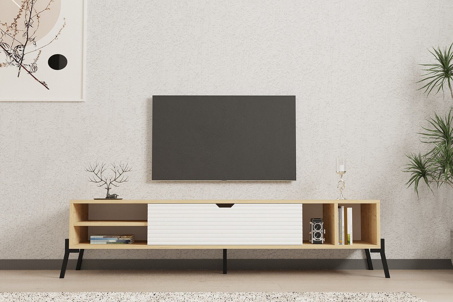 TV-taso, Asir, 160x36x40 cm, beige/valkoinen hinta ja tiedot | TV-tasot | hobbyhall.fi