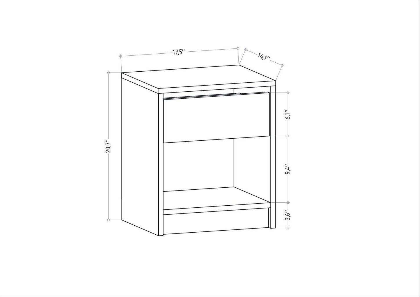 Yöpöytä, Asir, 44,6x35,9x52,8 cm, harmaa hinta ja tiedot | Yöpöydät | hobbyhall.fi