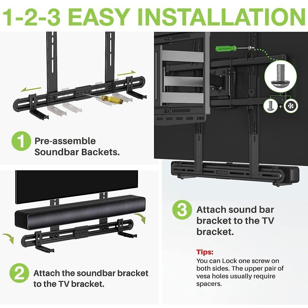 Techly Soundbar -kaiutinteline asennetaan TV-telineeseen tai seinään hinta ja tiedot | TV-seinätelineet | hobbyhall.fi