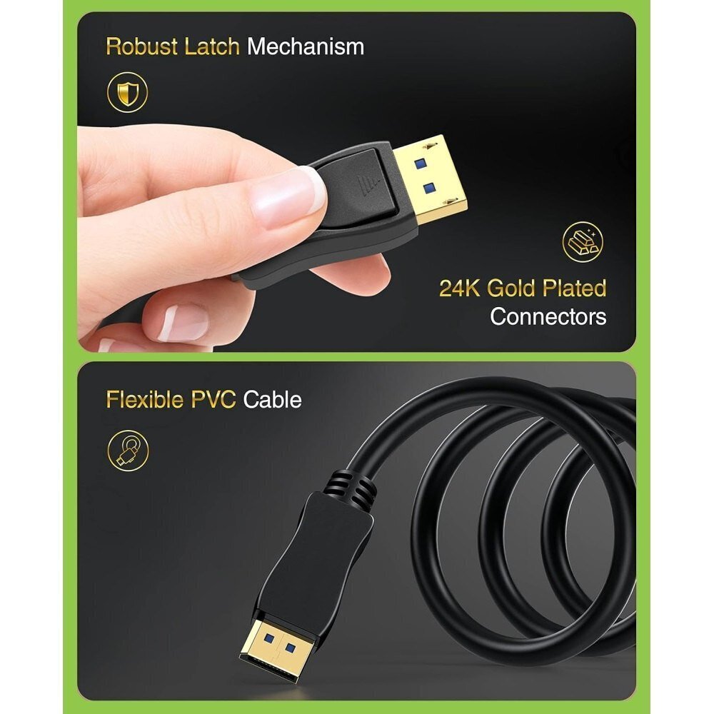 DisplayPort 2.1 4K*120Hz 54G 5m DP-DP M/M, suojattu, musta hinta ja tiedot | Kaapelit ja adapterit | hobbyhall.fi